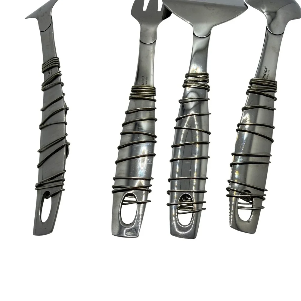 Oneida Stainless Serving Set 4pc Wire Wrapped Black Bead‎ Artisan Buffet Servers